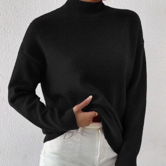 Black Preppy Womens Mock Neck Sweater - Picture 5 of 5